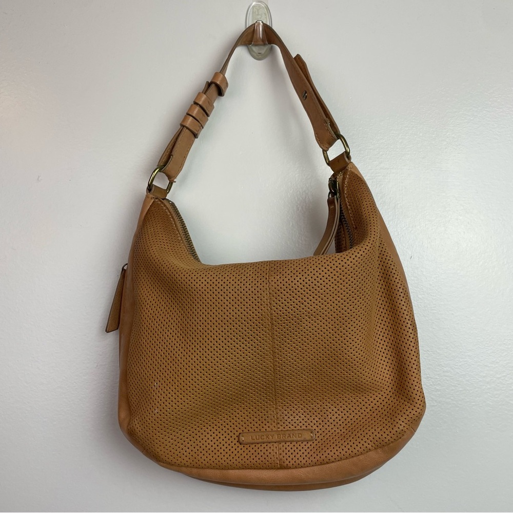Lucky Brand Ebon Perforated Tan Leather Shoulder Bag